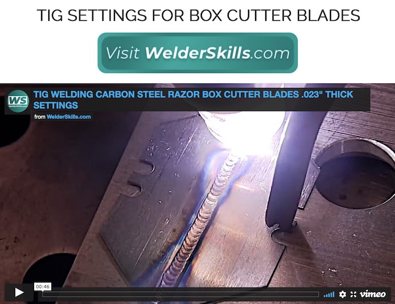 Box Cutter Blade TIG welder Settings